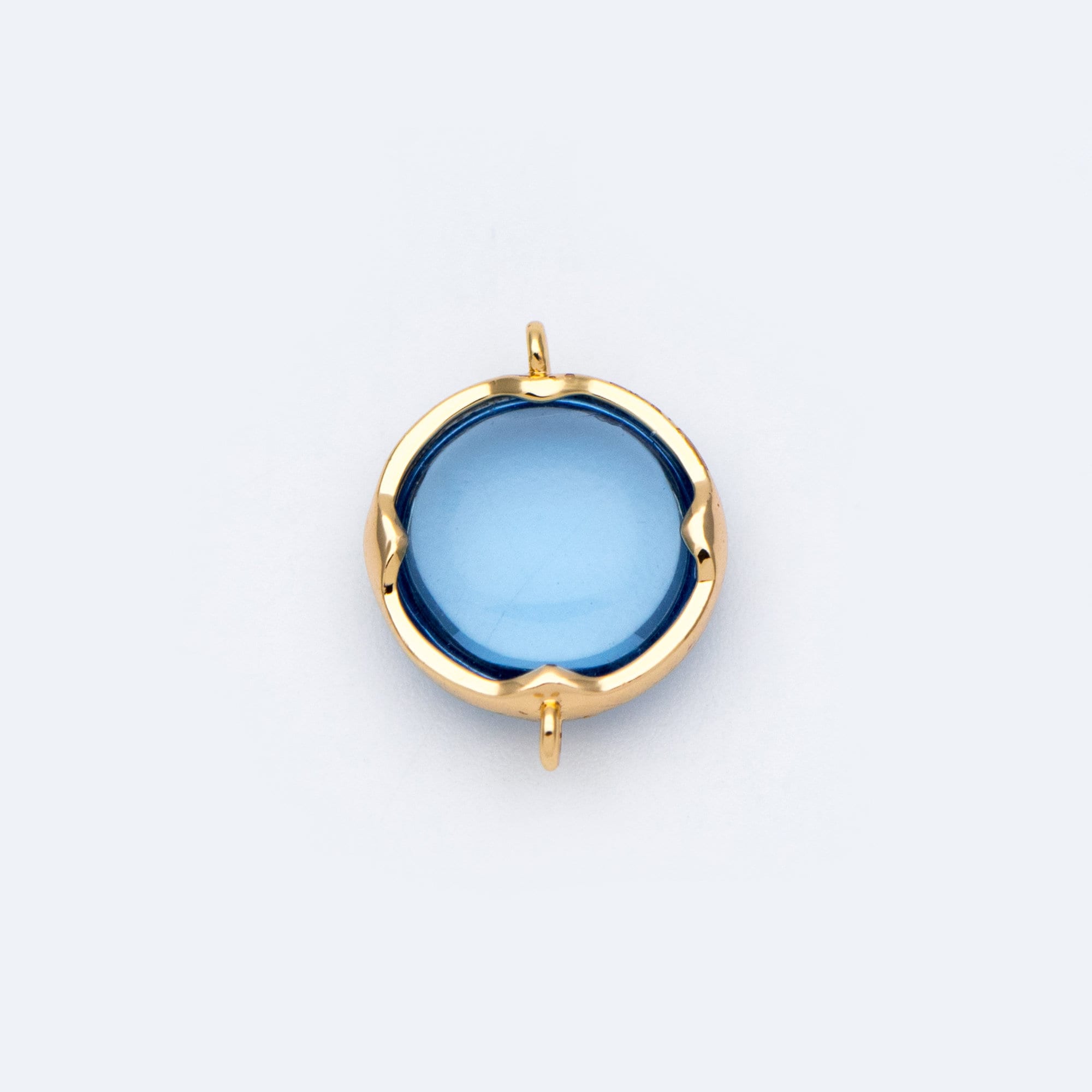 10pcs Gold Framed Glass Connector 15x11mm, Round Coin Bezel Charm Pendants, Clear Mint Blue (GB-805)